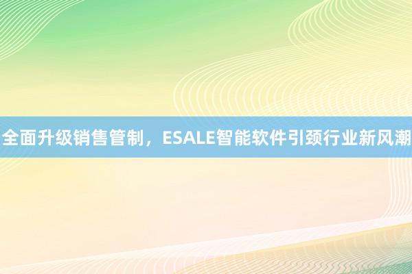 全面升级销售管制，ESALE智能软件引颈行业新风潮